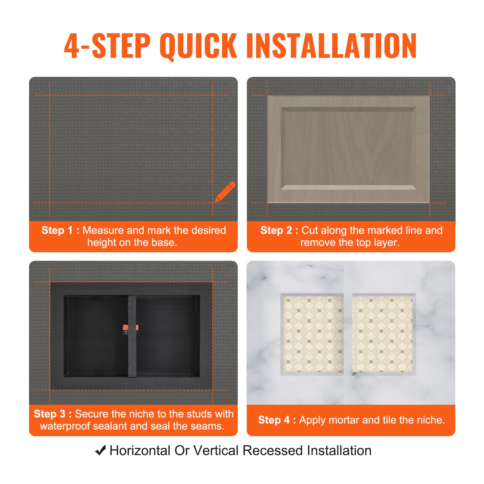 Shower Niche Recessed Double Shelf For Tiling Bathroom Storage Black_voghion.com